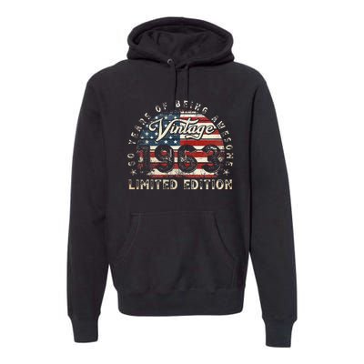 60 Year Old Gifts Vintage 1963 American Flag 60th Birthday Premium Hoodie