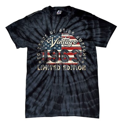 60 Year Old Gifts Vintage 1963 American Flag 60th Birthday Tie-Dye T-Shirt