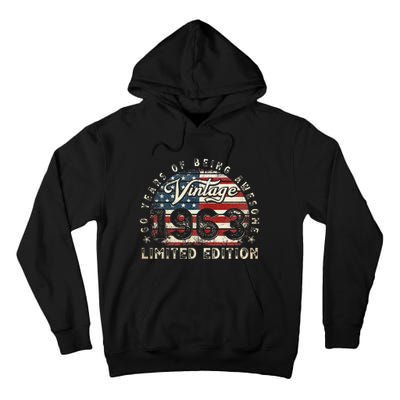 60 Year Old Gifts Vintage 1963 American Flag 60th Birthday Tall Hoodie