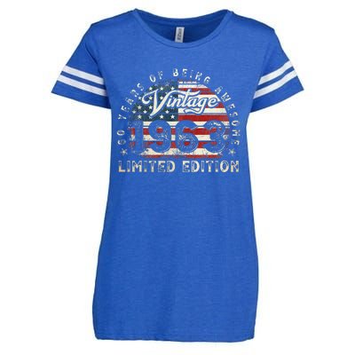 60 Year Old Gifts Vintage 1963 American Flag 60th Birthday Enza Ladies Jersey Football T-Shirt