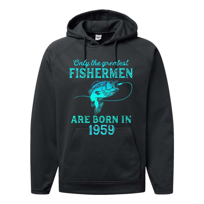 64 Years Old Fisherman Born In 1959 64th Birthday Performance Fleece Hoodie