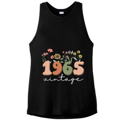 60 Years Old Vintage 1965 60th Birthday Wildflower Ladies PosiCharge Tri-Blend Wicking Tank