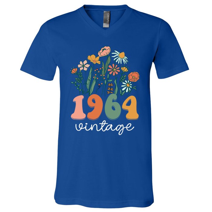 60 Years Old Vintage 1964 60th Birthday Wildflower Gift V-Neck T-Shirt