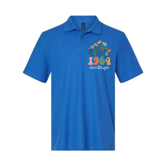 60 Years Old Vintage 1964 60th Birthday Wildflower Gift Softstyle Adult Sport Polo