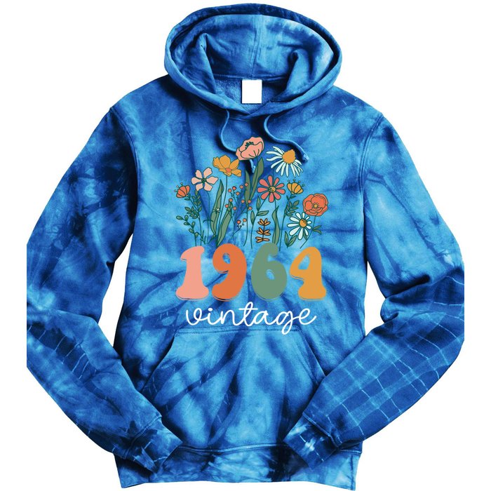 60 Years Old Vintage 1964 60th Birthday Wildflower Gift Tie Dye Hoodie