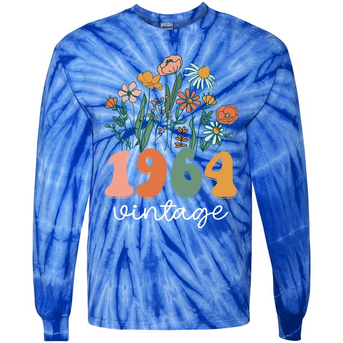 60 Years Old Vintage 1964 60th Birthday Wildflower Gift Tie-Dye Long Sleeve Shirt