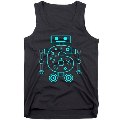 6 Year Old 6th Birthday Robot Themed Party Gift Tank Top