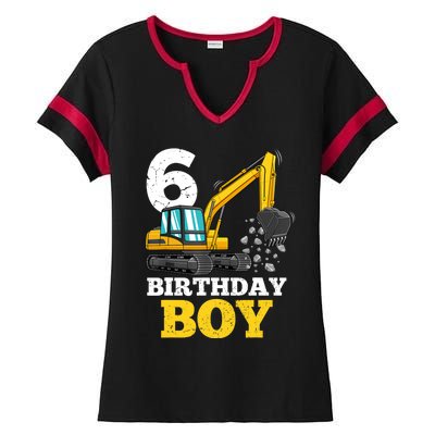 6 Years Old Birthday Boy Gift Construction Birthday Party Ladies Halftime Notch Neck Tee