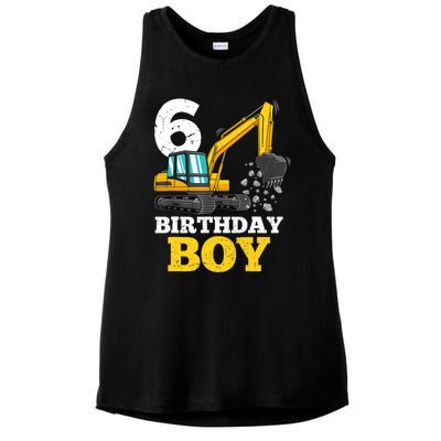 6 Years Old Birthday Boy Gift Construction Birthday Party Ladies PosiCharge Tri-Blend Wicking Tank