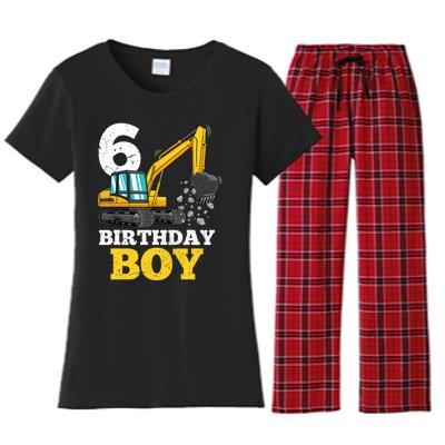 6 Years Old Birthday Boy Gift Construction Birthday Party Women's Flannel Pajama Set