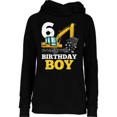 6 Years Old Birthday Boy Gift Construction Birthday Party Womens Funnel Neck Pullover Hood