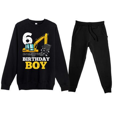 6 Years Old Birthday Boy Gift Construction Birthday Party Premium Crewneck Sweatsuit Set