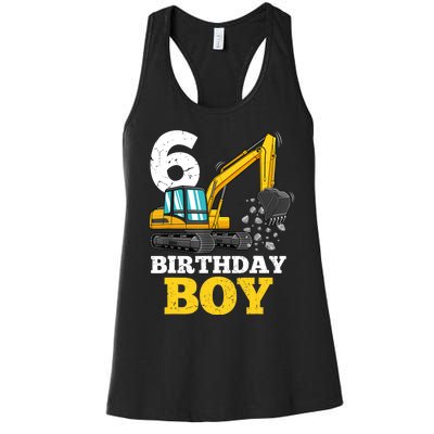 6 Years Old Birthday Boy Gift Construction Birthday Party Women's Racerback Tank