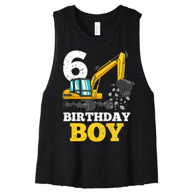 6 Years Old Birthday Boy Gift Construction Birthday Party Women's Racerback Cropped Tank