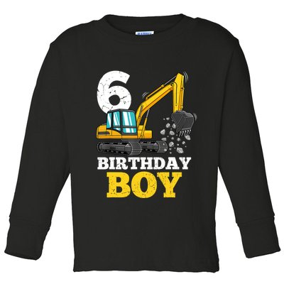 6 Years Old Birthday Boy Gift Construction Birthday Party Toddler Long Sleeve Shirt