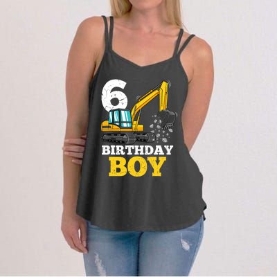 6 Years Old Birthday Boy Gift Construction Birthday Party Women's Strappy Tank