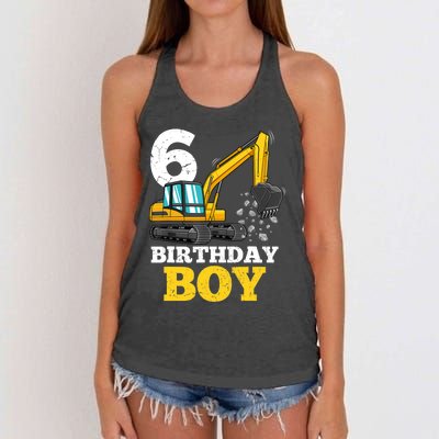 6 Years Old Birthday Boy Gift Construction Birthday Party Women's Knotted Racerback Tank