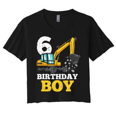 6 Years Old Birthday Boy Gift Construction Birthday Party Women's Crop Top Tee