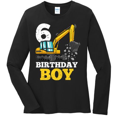 6 Years Old Birthday Boy Gift Construction Birthday Party Ladies Long Sleeve Shirt