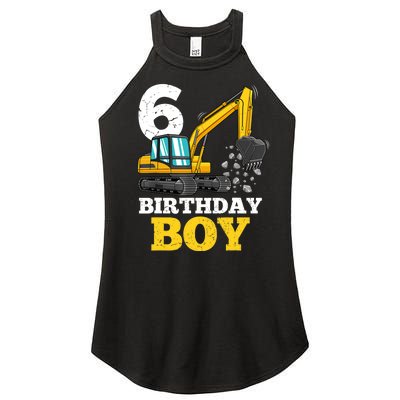 6 Years Old Birthday Boy Gift Construction Birthday Party Women’s Perfect Tri Rocker Tank