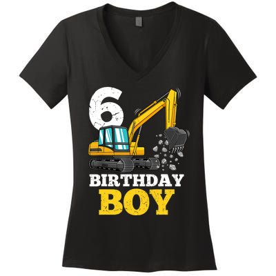 6 Years Old Birthday Boy Gift Construction Birthday Party Women's V-Neck T-Shirt