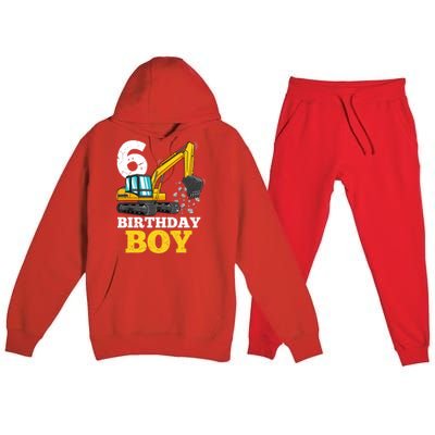 6 Years Old Birthday Boy Gift Construction Birthday Party Premium Hooded Sweatsuit Set