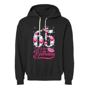 65 Year Old Gifts It's my 65th Birthday Pink Diamond Crown Garment-Dyed Fleece Hoodie