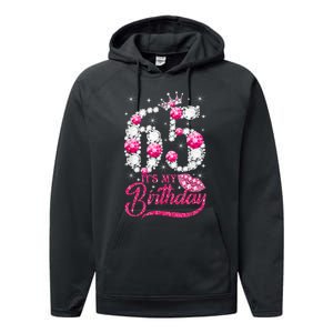 65 Year Old Gifts It's my 65th Birthday Pink Diamond Crown Performance Fleece Hoodie