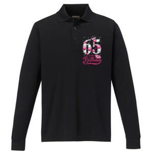 65 Year Old Gifts It's my 65th Birthday Pink Diamond Crown Performance Long Sleeve Polo