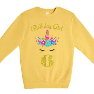 6 Years Old Gifts 6th Birthday Gift For Girl Funny Unicorn Face 31 Premium Crewneck Sweatshirt