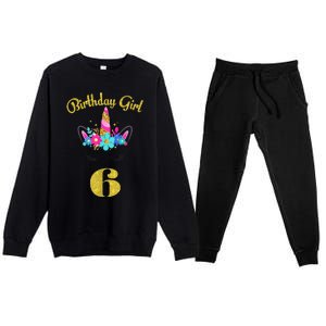 6 Years Old Gifts 6th Birthday Gift For Girl Funny Unicorn Face 31 Premium Crewneck Sweatsuit Set