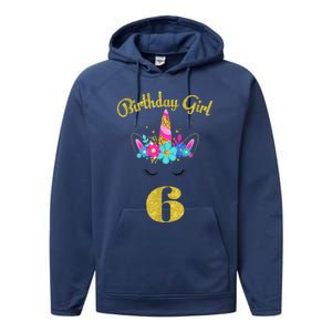 6 Years Old Gifts 6th Birthday Gift For Girl Funny Unicorn Face 31 Performance Fleece Hoodie