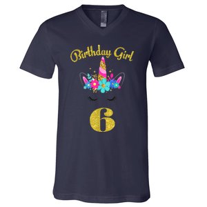 6 Years Old Gifts 6th Birthday Gift For Girl Funny Unicorn Face 31 V-Neck T-Shirt