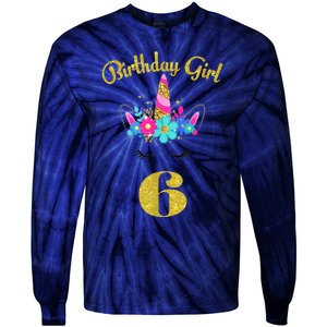 6 Years Old Gifts 6th Birthday Gift For Girl Funny Unicorn Face 31 Tie-Dye Long Sleeve Shirt