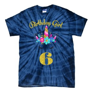 6 Years Old Gifts 6th Birthday Gift For Girl Funny Unicorn Face 31 Tie-Dye T-Shirt