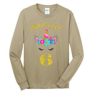 6 Years Old Gifts 6th Birthday Gift For Girl Funny Unicorn Face 31 Tall Long Sleeve T-Shirt