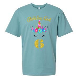 6 Years Old Gifts 6th Birthday Gift For Girl Funny Unicorn Face 31 Sueded Cloud Jersey T-Shirt