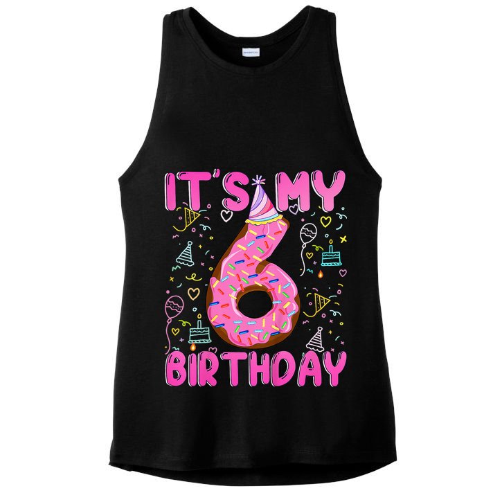 6 Years Old Girl Funny Donut Its My Sixth Birthday Ladies PosiCharge Tri-Blend Wicking Tank