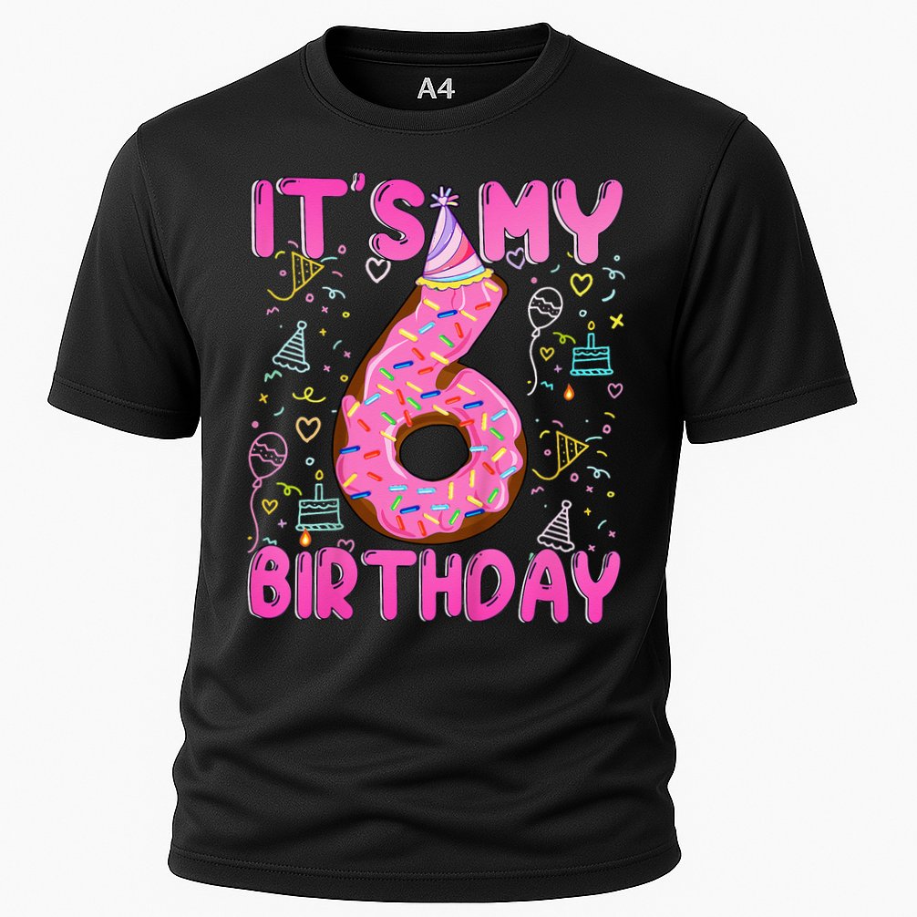6 Years Old Girl Funny Donut Its My Sixth Birthday Cooling Performance Crew T-Shirt
