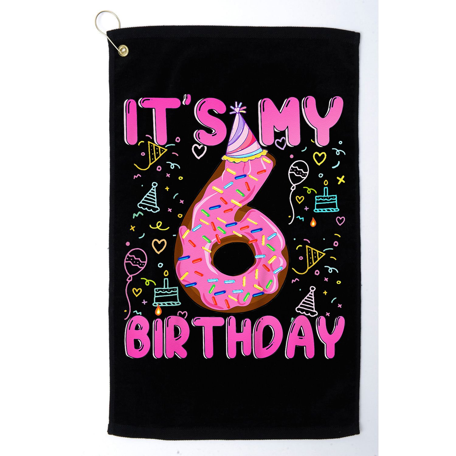 6 Years Old Girl Funny Donut Its My Sixth Birthday Golf Towel