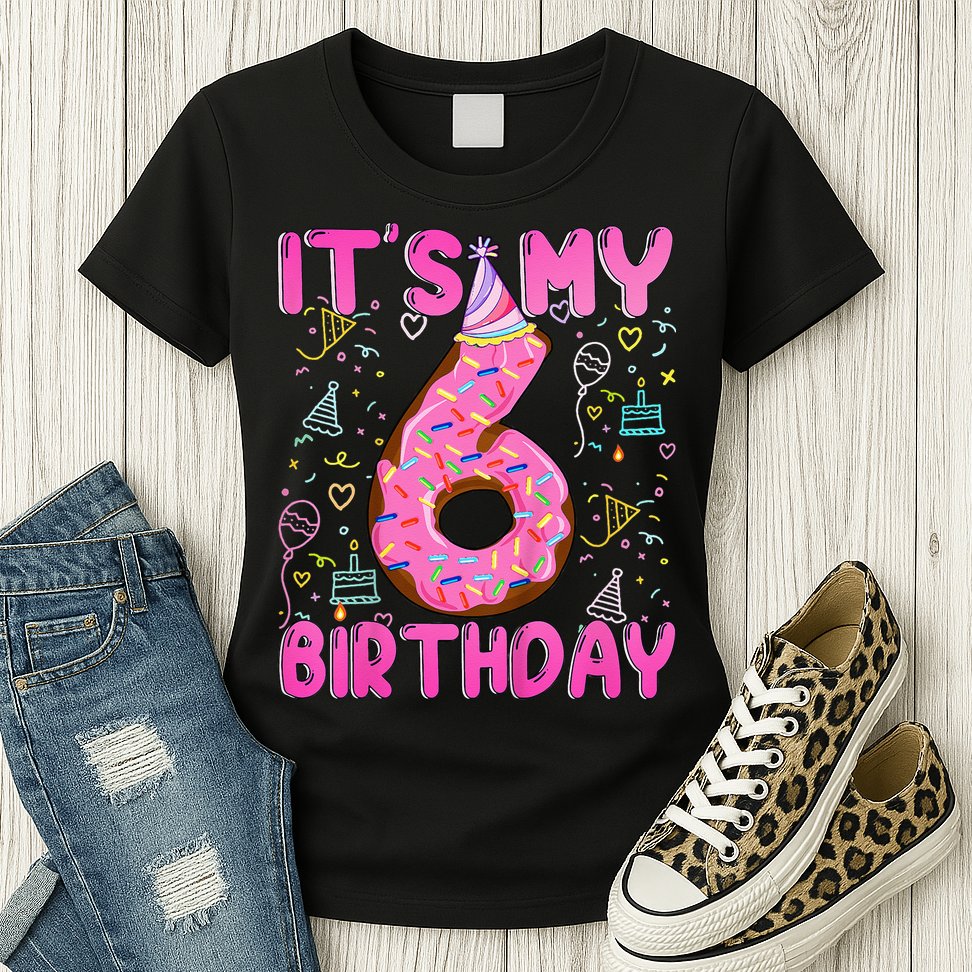 6 Years Old Girl Funny Donut Its My Sixth Birthday Womens T-Shirt