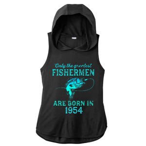 69 Years Old Fisherman Born In 1954 69th Birthday Ladies PosiCharge Tri-Blend Wicking Draft Hoodie Tank