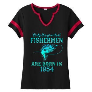 69 Years Old Fisherman Born In 1954 69th Birthday Ladies Halftime Notch Neck Tee