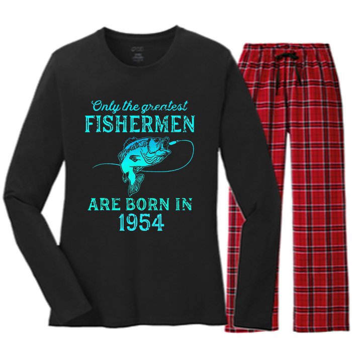 69 Years Old Fisherman Born In 1954 69th Birthday Women's Long Sleeve Flannel Pajama Set 