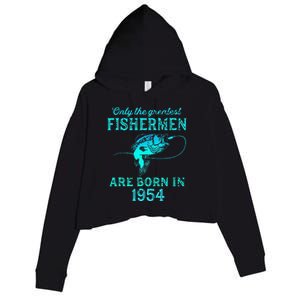 69 Years Old Fisherman Born In 1954 69th Birthday Crop Fleece Hoodie