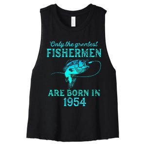 69 Years Old Fisherman Born In 1954 69th Birthday Women's Racerback Cropped Tank