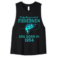 69 Years Old Fisherman Born In 1954 69th Birthday Women's Racerback Cropped Tank