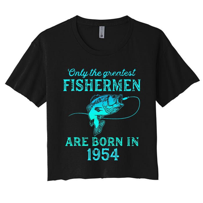 69 Years Old Fisherman Born In 1954 69th Birthday Women's Crop Top Tee