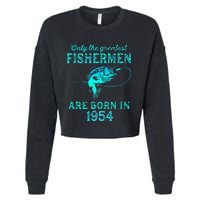 69 Years Old Fisherman Born In 1954 69th Birthday Cropped Pullover Crew