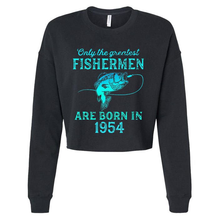 69 Years Old Fisherman Born In 1954 69th Birthday Cropped Pullover Crew